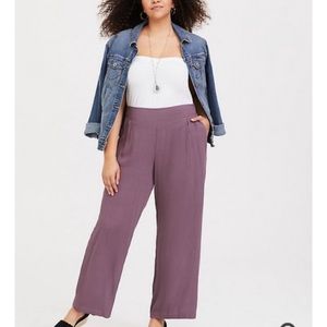 Torrid Mauve Purple Gauze Wide Leg Pants 1 1X Crinkle Rayon Pull On Pockets